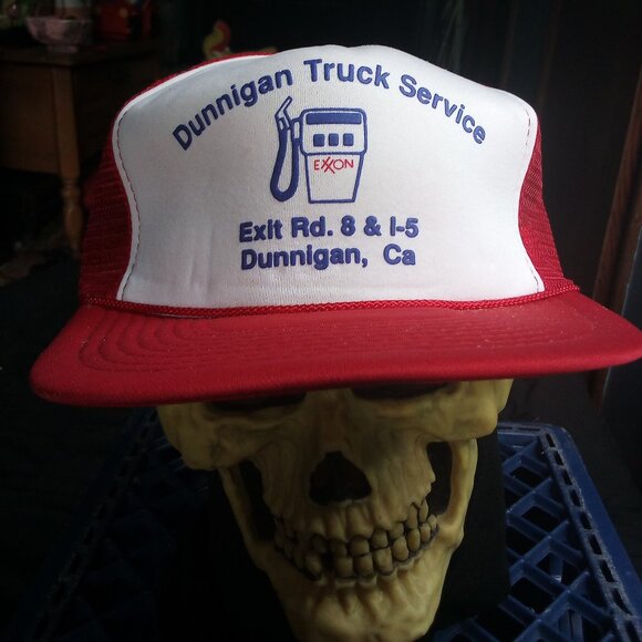 Deadstock Vintage Exxon Dunnigan Truck Service Gas Station Snap Trucker Hat Cap - Picture 1 of 6